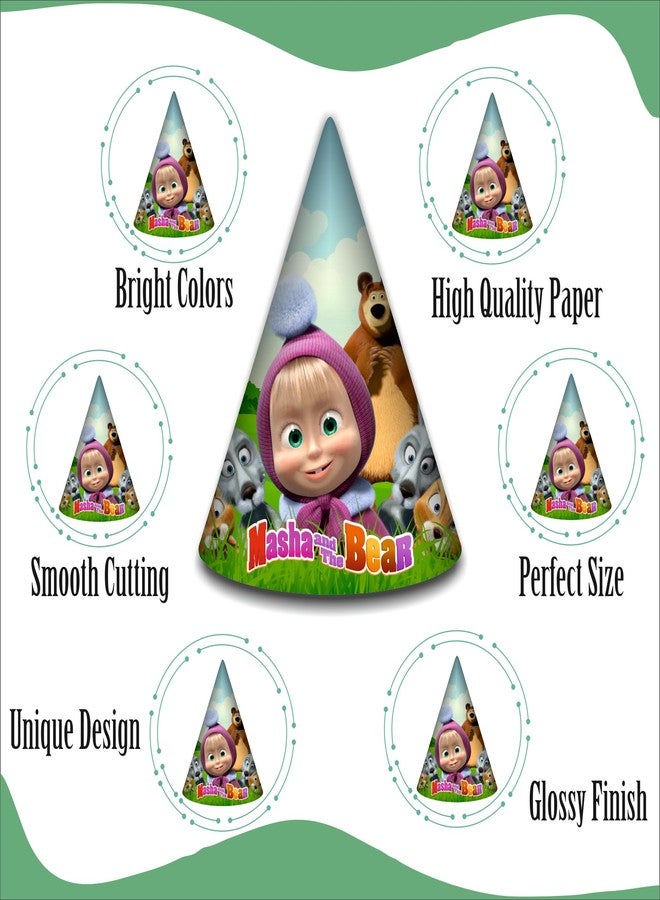Party Baazaar Masha Birthday Party Caps for Kids | Cartoon Theme Cone Hats for Girls & Boys | Masha Birthday Decorations (Pack of 10) - Image 5